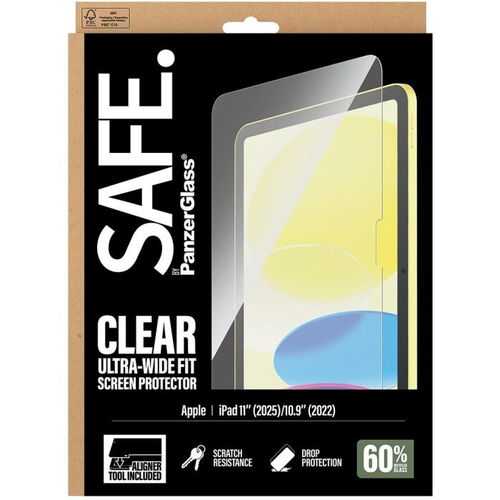 PanzerGlass Protector de Pantalla SAFE de Vidrio Templado para iPad 11" (2025) y iPad 10.9" (2022), UWF, Ultra-Wide Fit con Fastfit