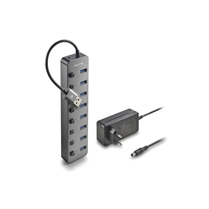 NGS IHUB8 Hub USB 3.0 con 8 Puertos y 5Gbps de Velocidad, Gris 2
