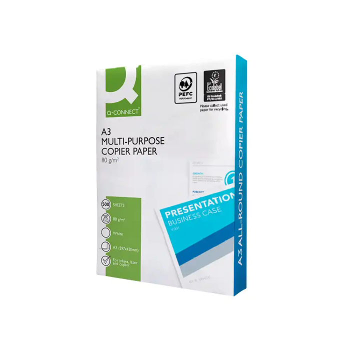 Q-connect Papel Multifuncion DIN A3 80gr Paquete 500 Hojas Blanco Certificado PEFC 3