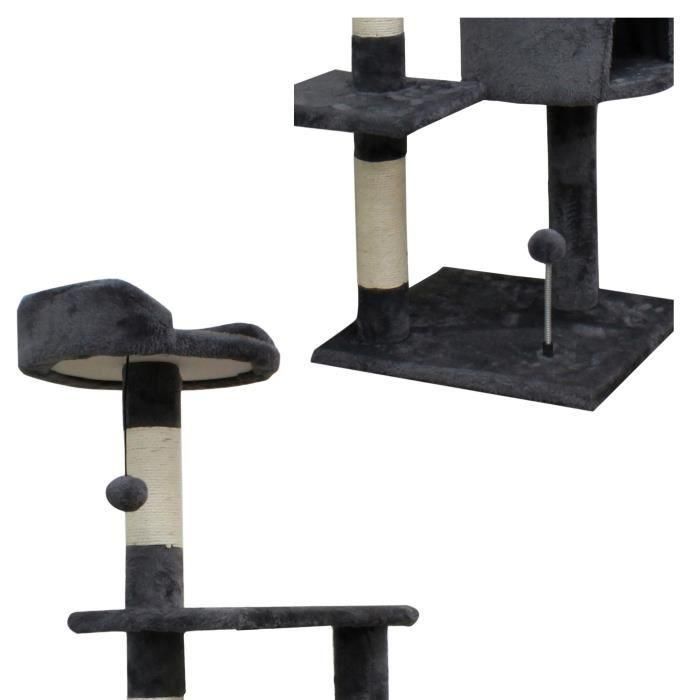 JAPSER ALC06 Árbol para gatos mediano, con nicho, 3 plataformas, postes rascadores de sisal y juguetes 40x40x114 cm Gris 3