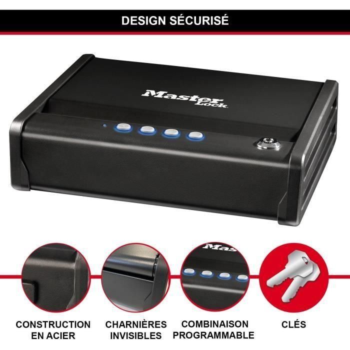 Master Lock Caja fuerte compacta de alta seguridad, apertura dual: código electrónico y llave, Acero 2.3 L 2