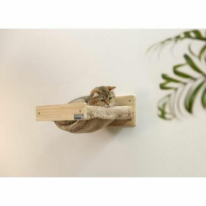 Hamaca de pared para gatos - KERBL - TIMBER - 38 x 33,5 x 16 cm - Madera maciza - Tejido de felpa 3