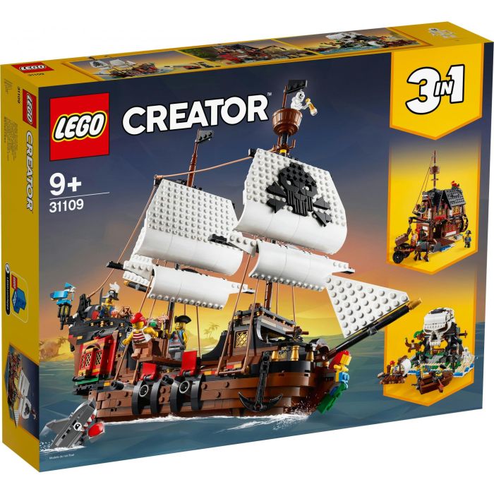 LEGO Creator 3-in-1 31109 Barco pirata con velas móviles, cañones, 3 figuras, tiburón y loro 8