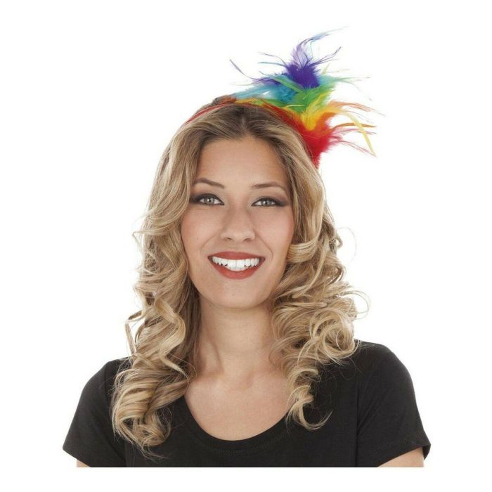 Diadema de plumas arco iris talla única