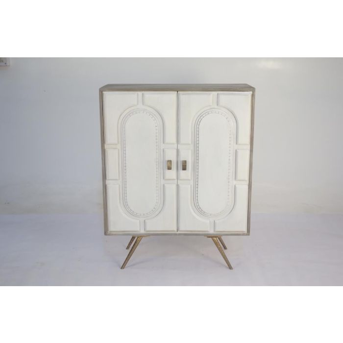 DKD Home Decor Aparador Moderno Colección Cruz Rombo Blanco Dorado de Mango y Latón Hecho a Mano, 2 Puertas, 2 Estantes, 93x41x114 cm