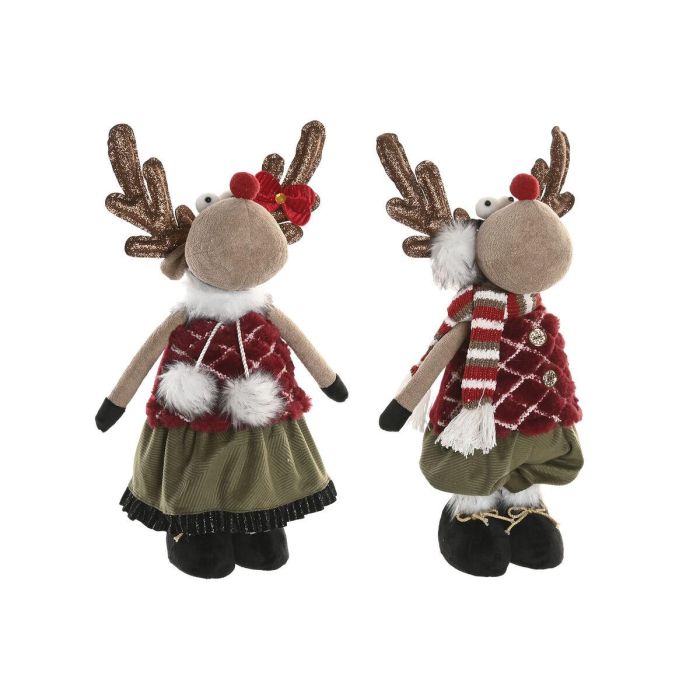 DKD Home Decor Figura Reno Decoración Navidad Alpina Poliéster Verde Rojo Marrón 16x41x23 cm 2 Unidades