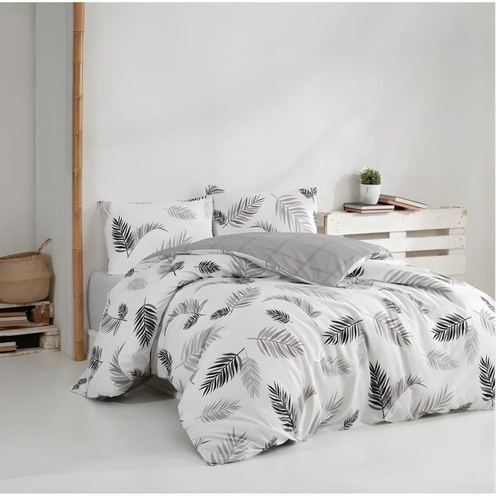 Juego de cama ASI8683743677702 - Funda nórdica 220x240 cm y 2 fundas de almohada 60x60 cm - 100% algodón reforzado gris