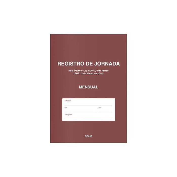 Libro Registro De Jornada Laboral Dohe A4 Natural 6H