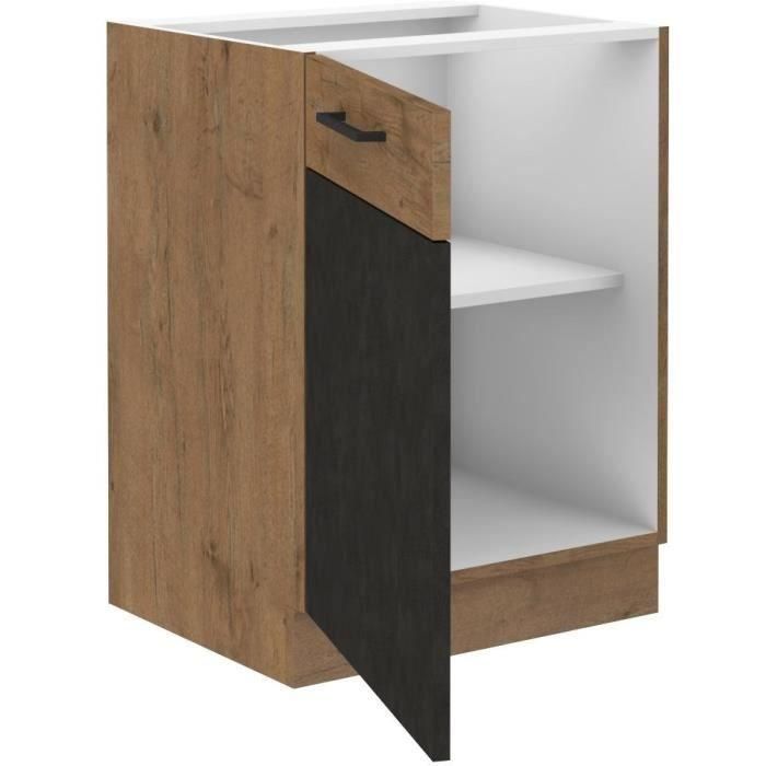 Mueble bajo ROCK - Melamina con decoración roble lancelot y gris matera - 1 puerta - L60 x H82 cm 1 Mueble bajo ROCK - Melamina con decoración roble lancelot y gris matera - 1 puerta - L60 x H82 cm 1