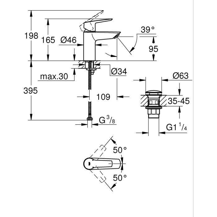 Mezclador monomando de lavabo - GROHE Start - 235502432 - Negro mate - Talla S - Caño estándar - Ahorro de agua 2