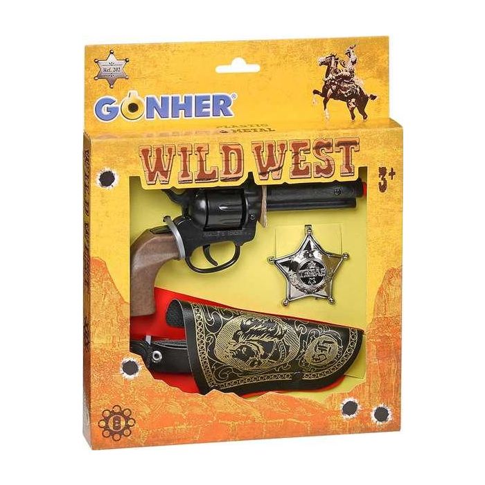 Pistola 8 tiros wild west con cartuchera y estrella 21x27x3 cm Pistola 8 tiros wild west con cartuchera y estrella 21x27x3 cm
