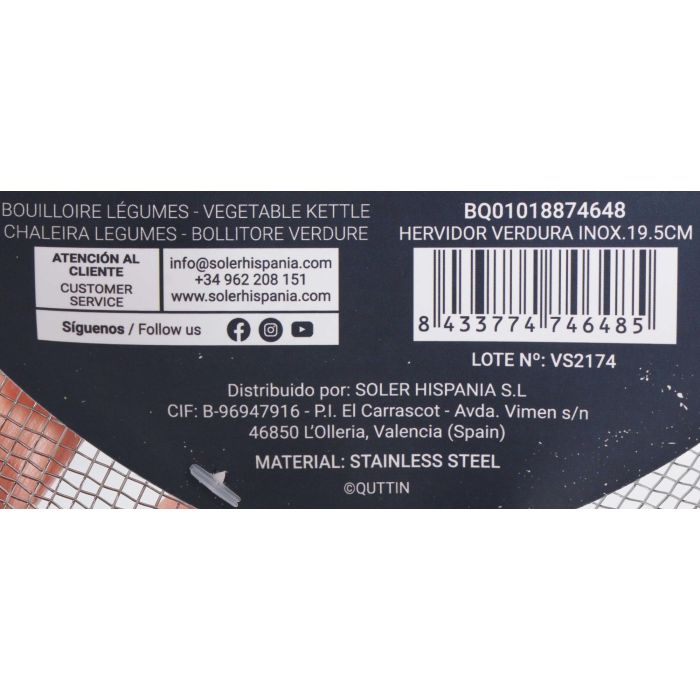 Hervidor de verdura inoxidable 19.5 cm Quttin (24 Unidades) 5