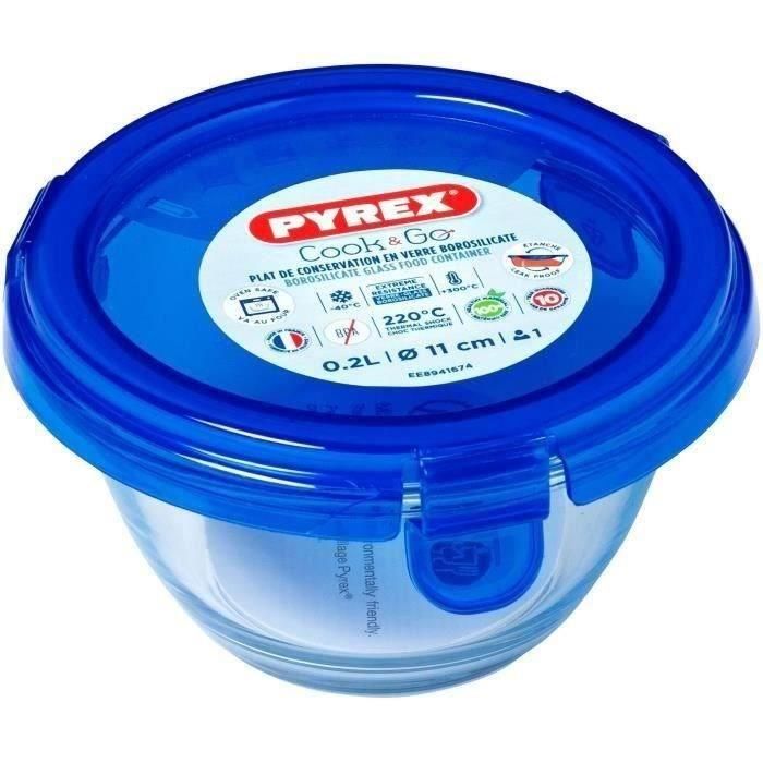 Pyrex Cook & Go Caja Redonda de Vidrio Borosilicato con Tapa Azul 0.20L (11x6 cm) - Apta Horno Congelador (-40°C a +300°C) 0 Pyrex Cook & Go Caja Redonda de Vidrio Borosilicato con Tapa Azul 0.20L (11x6 cm) - Apta Horno Congelador (-40°C a +300°C) 0