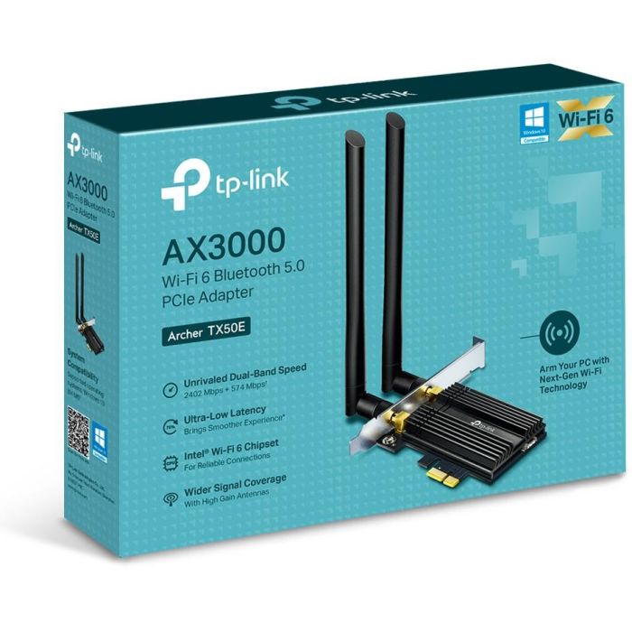 TP-Link Archer TX50E Tarjeta de Red WiFi 6 (802.11ax) PCI Express Interna Doble Banda 2.4/5GHz 2402 Mbps con Bluetooth 1 TP-Link Archer TX50E Tarjeta de Red WiFi 6 (802.11ax) PCI Express Interna Doble Banda 2.4/5GHz 2402 Mbps con Bluetooth 1