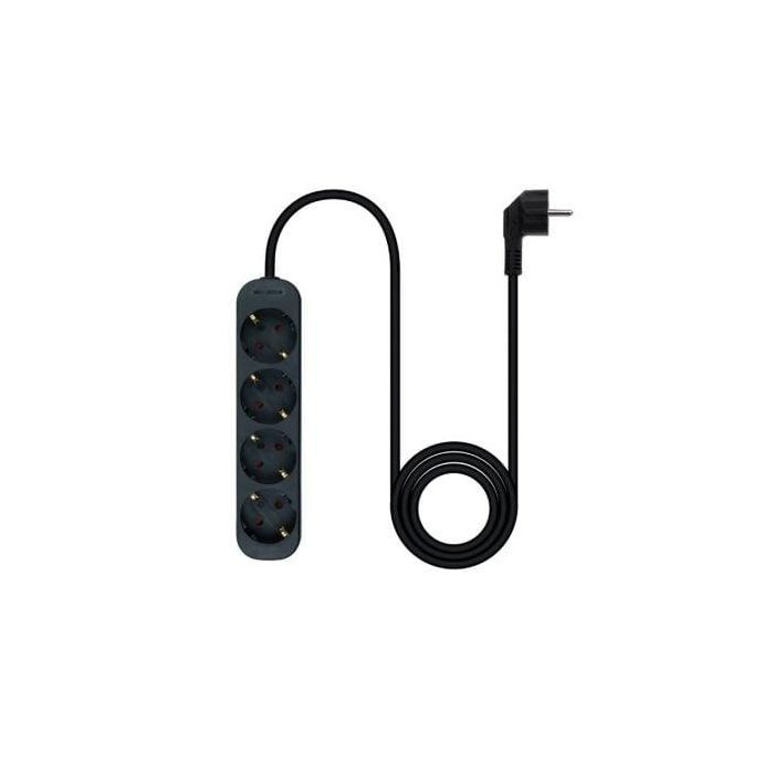 Nanocable 10.37.0004-NS-BK Regleta 4 Tomas de Corriente con Toma de Tierra, Protección Infantil, Cable 1.4m, Negra, 3680W 1