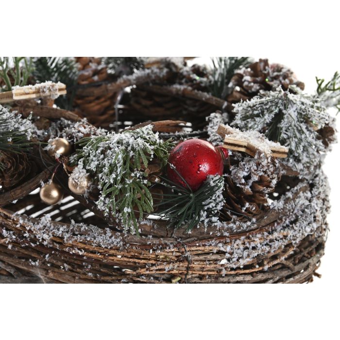 DKD Home Decor Portavela Navidad Tradicional Rojo Natural Ratán y Cristal 24 x 14 x 24 cm 2