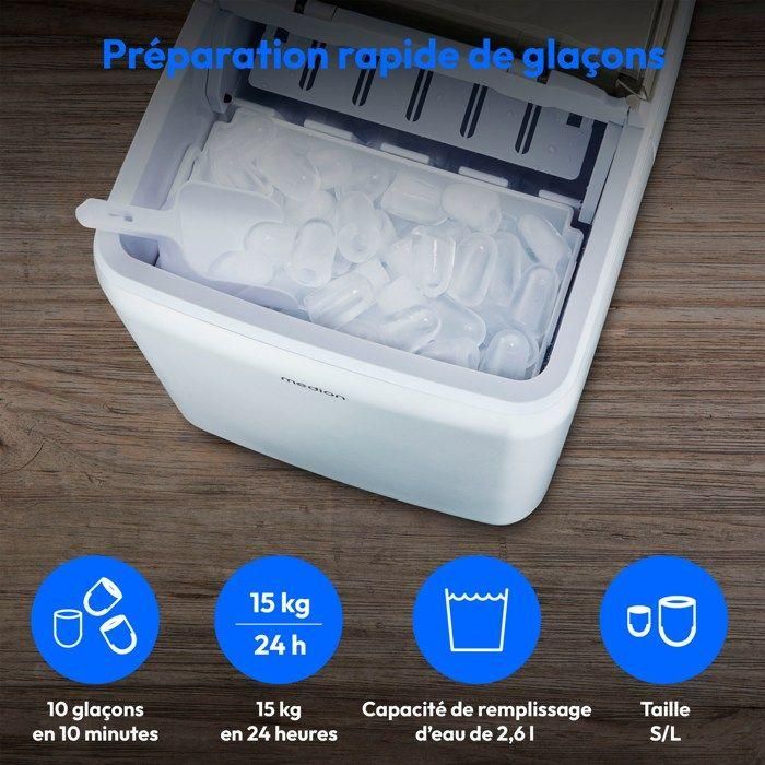 Máquina para fabricar cubitos de hielo MEDION (tamaño de cubitos de hielo pequeño y grande, tanque de agua de 2,6 litros, tiempo de producción corto aprox. 10 2 Máquina para fabricar cubitos de hielo MEDION (tamaño de cubitos de hielo pequeño y grande, tanque de agua de 2,6 litros, tiempo de producción corto aprox. 10 2