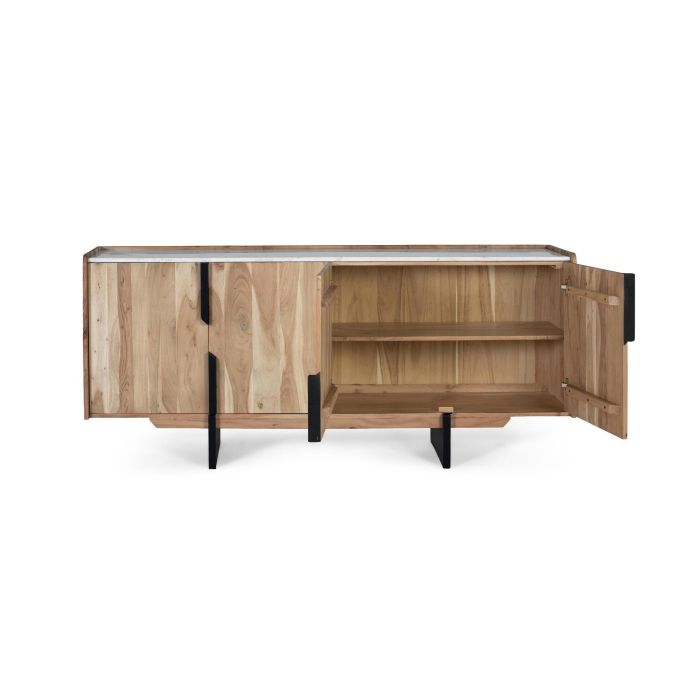 GINER Y COLOMER Aparador Contemporáneo de Acacia con Tapa de Mármol Blanco 2