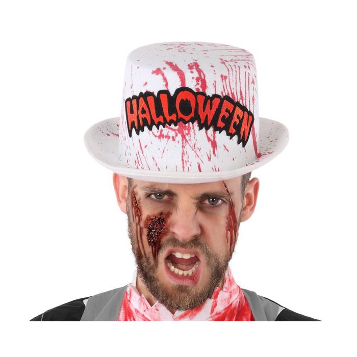 Sombrero De Copa Halloween Blanco Manchado Sangre