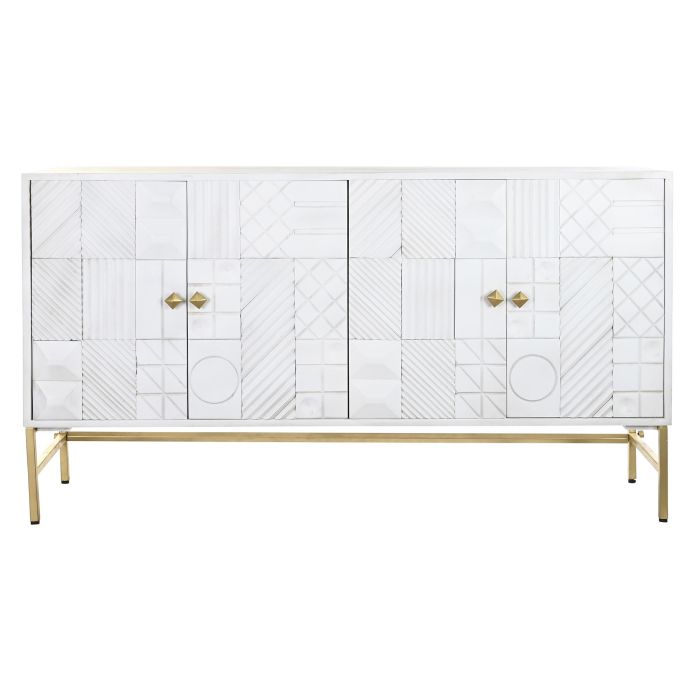 DKD Home Decor Buffet Moderno Blanco Dorado, 157x43x84 cm, 4 Puertas, 2 Estanterías, Madera de Mango y Latón, Hecho a Mano Diseño Rombo 6