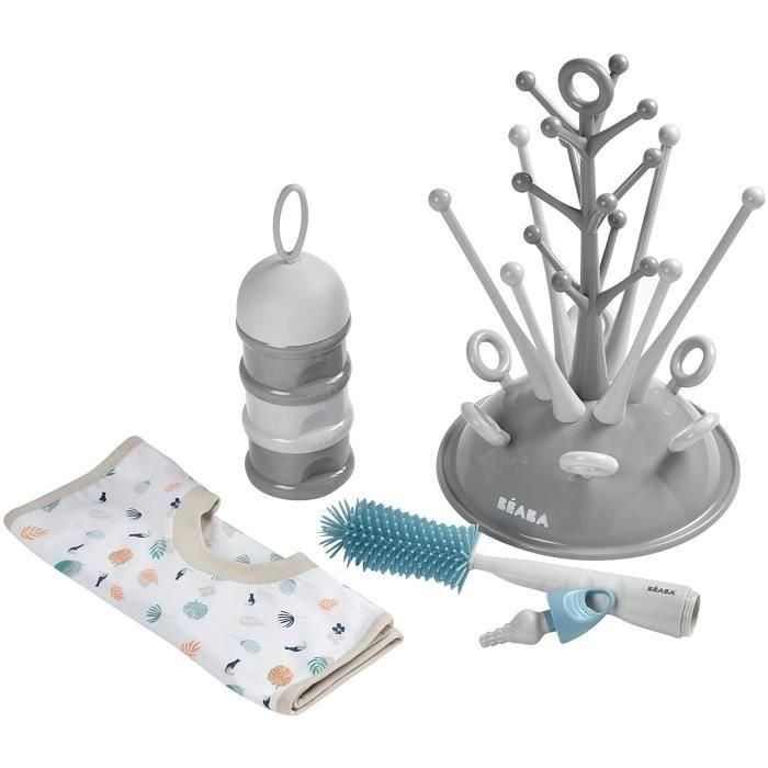 BEABA Birth set (goteo de botella de árbol gris / caja dosificadora de niebla clara / oscura / cepillo de silicona para botella / babero de tela tropical) 1 BEABA Birth set (goteo de botella de árbol gris / caja dosificadora de niebla clara / oscura / cepillo de silicona para botella / babero de tela tropical) 1