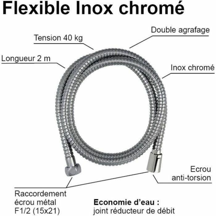 Edouard Rousseau Flexo de ducha ROU3047404226367 Acero Inoxidable Cromado con Doble Grapa 2m Anti-torsión Reducción Caudal 3