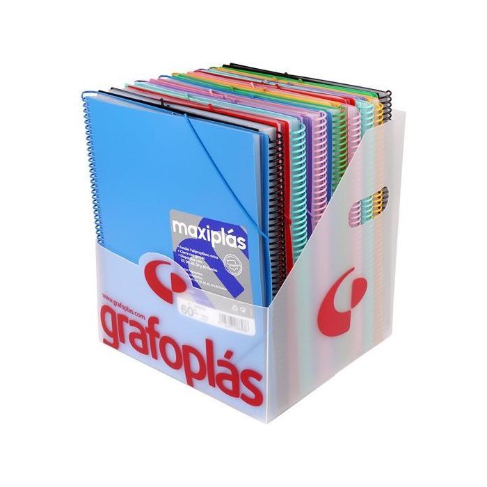Grafoplás Carpeta Con Fundas Maxiplás Surtidas Espiral A4 C-Sobre Pp Rígido Opaco C-Surtidos Expositor 16 Ud