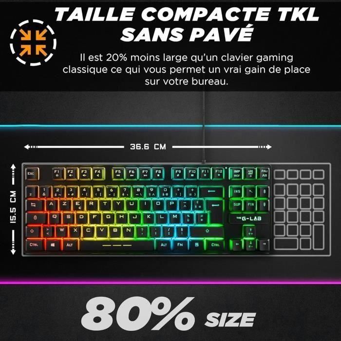 Teclado Gaming - AZERTY - THE G-LAB - Keyz CAESIUM-TKL - Sin Teclado Numérico - Retroiluminado - Negro 1