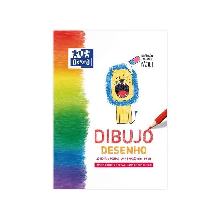 Oxford Bloc Dibujo Infantil A4 Encolado 20H Liso 90g - Ideal para Lápices y Ceras (Pack 5 Unidades) (5 Unidades)
