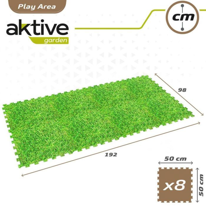 Alfombra de Puzzle Aktive Goma Eva 50 x 0,4 x 50 cm (4 Unidades) Césped 8 Piezas 1