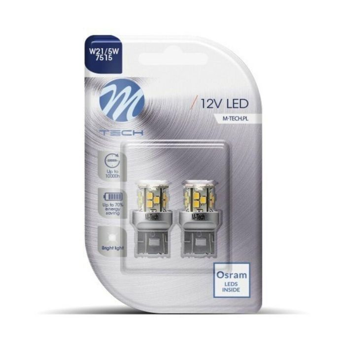 M-Tech MTECLB115W Blister 2x Bombillas LED ECONO W21/5W 21x2835SMD Blanco Frío 12V de Alto Rendimiento y Larga Duración para Vehículos