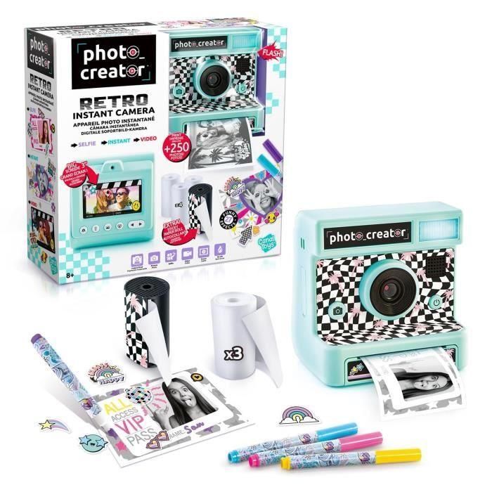 Canal Toys - Cámara retro de impresión instantánea - 4 rollos de papel que incluyen 1 pegatina, rotuladores y pegatinas - CLK 019 Canal Toys - Cámara retro de impresión instantánea - 4 rollos de papel que incluyen 1 pegatina, rotuladores y pegatinas - CLK 019