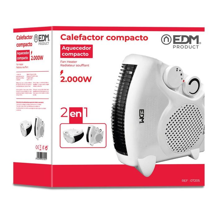 Edm Calefactor compacto modelo 2 en 1, 1000-2000W, vertical/horizontal, aire fresco, protector sobrecalentamiento 2 Edm Calefactor compacto modelo 2 en 1, 1000-2000W, vertical/horizontal, aire fresco, protector sobrecalentamiento 2