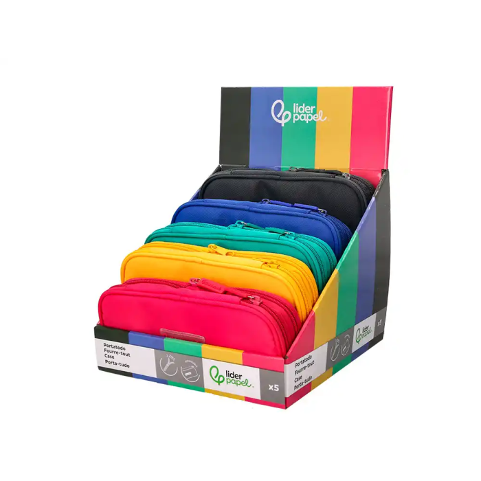 Liderpapel Estuche Portatodo Color Pop, 3 Cremalleras, Compartimento Extensible, 230x60 mm