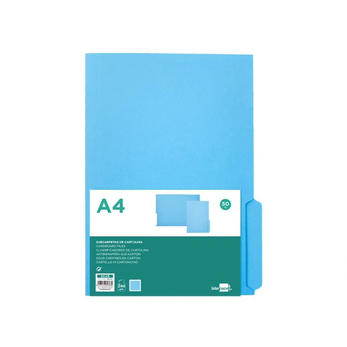 Liderpapel Subcarpeta Cartulina DIN A4 Pestaña Derecha 240g/m² Azul 2