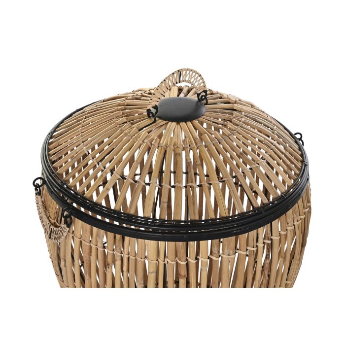 DKD Home Decor Cesta Ropa Balines Natural Negro Ratan Metal Polyester Set de 2 48 x 55 x 48 cm 1