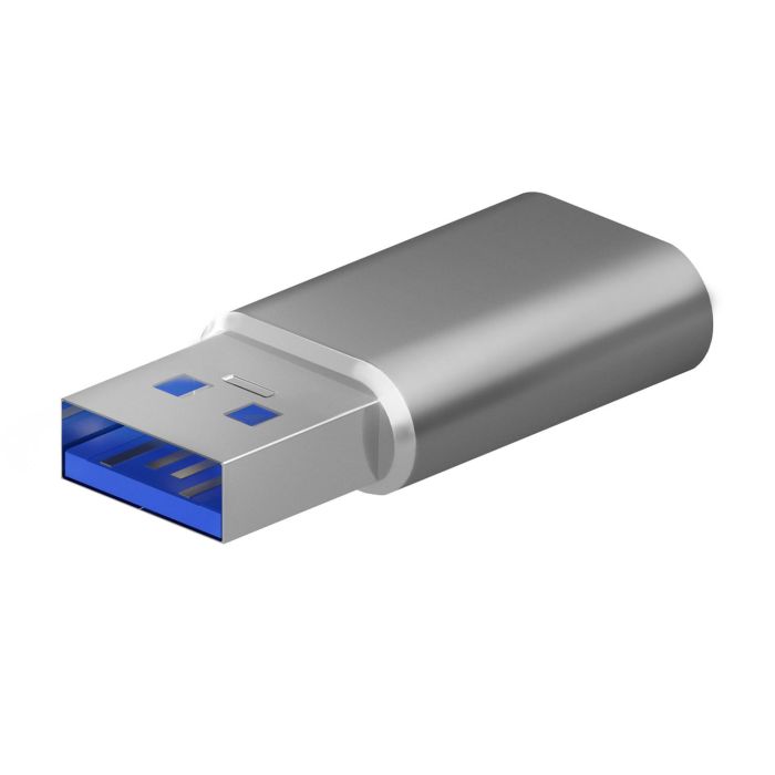 Aisens Adaptador USB-A-M 3.2 Gen2 a USB-C Hembra Aluminio Gris 10 Gbps OTG Carga Rápida