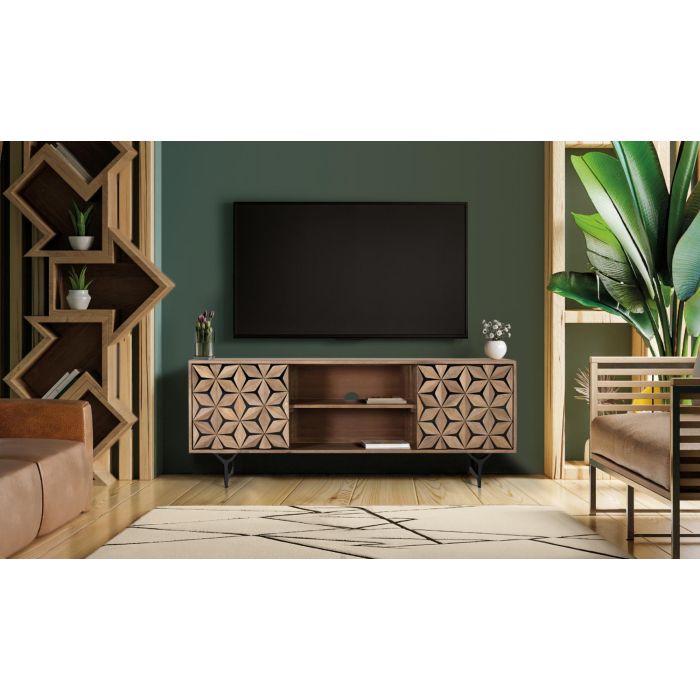 GINER Y COLOMER Mueble TV con 2 Puertas y 2 Estantes en Madera de Mango Natural 7 GINER Y COLOMER Mueble TV con 2 Puertas y 2 Estantes en Madera de Mango Natural 7