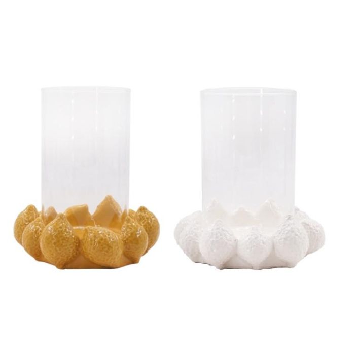 Portavela Moderno DKD Home Decor Amarillo Blanco 16 x 18.5 x 16 cm (4 Unidades) Portavela Moderno DKD Home Decor Amarillo Blanco 16 x 18.5 x 16 cm (4 Unidades)