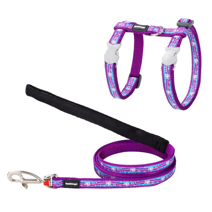 Red Dingo Arnés y Correa Ajustable para Gato Unicornio 12mm Ancho, Nylon, Medidas: Cuello 21-35cm, Cuerpo 27-48cm, Correa 1.2m