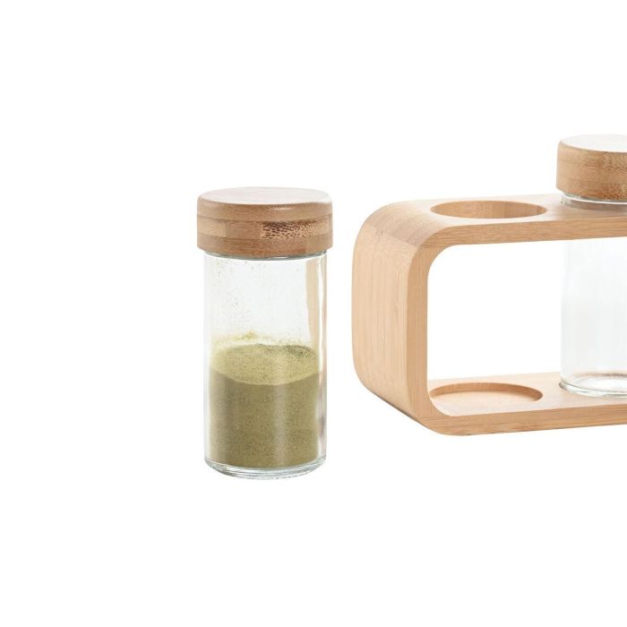 DKD Home Decor Especiero Básico Set de 4 Botes de Cristal y Bambú Natural, 90ml, Apto para Lavavajillas, 25 cm Ancho 4 DKD Home Decor Especiero Básico Set de 4 Botes de Cristal y Bambú Natural, 90ml, Apto para Lavavajillas, 25 cm Ancho 4