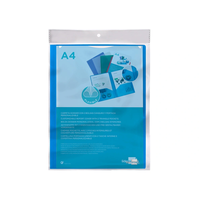 Liderpapel 45682 Carpeta Dossier Dos Bolsas Canguro Polipropileno Din A4 Azul 8