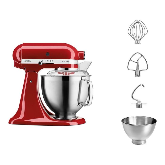 KitchenAid 5KSM185PSEER Robot de Cocina Artisan con Bol de 4,8L, Rojo Metalizado, Batir, Amasar y Mezclar 1