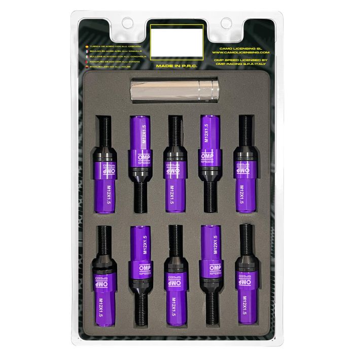 Omp Speed OMPS09981211 Juego de 20 Tornillos de Rueda M12x1.5 con Protector Morado de Aluminio 7075 DIN 12.9, Llave 17-19, Largo 28mm Omp Speed OMPS09981211 Juego de 20 Tornillos de Rueda M12x1.5 con Protector Morado de Aluminio 7075 DIN 12.9, Llave 17-19, Largo 28mm