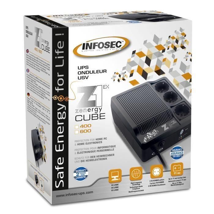 INFOSEC Inversor de alta frecuencia Z1 Zenergy Cube EX 400 - 400 VA 3 enchufes FR / SCHUKO 1