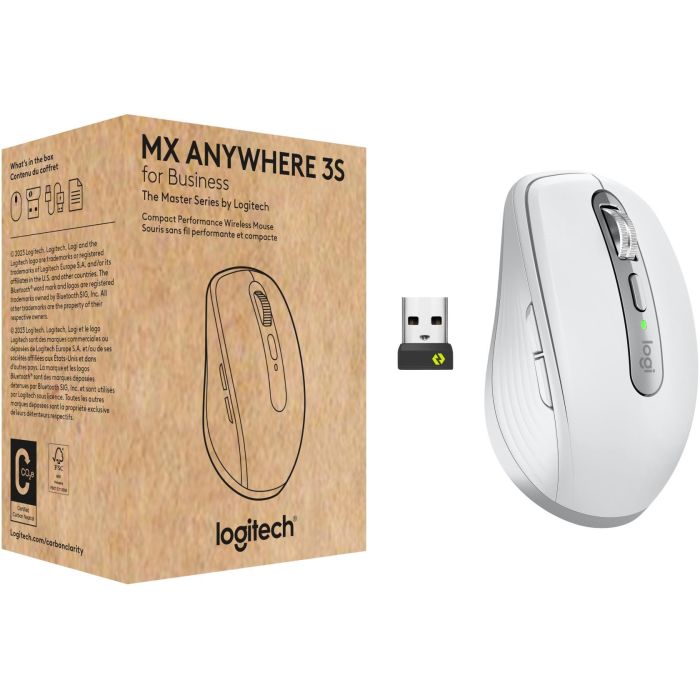 Logitech MX Anywhere 3S for Business Ratón Inalámbrico Compacto, Bluetooth, USB-C, Pale Grey EMEA28-935