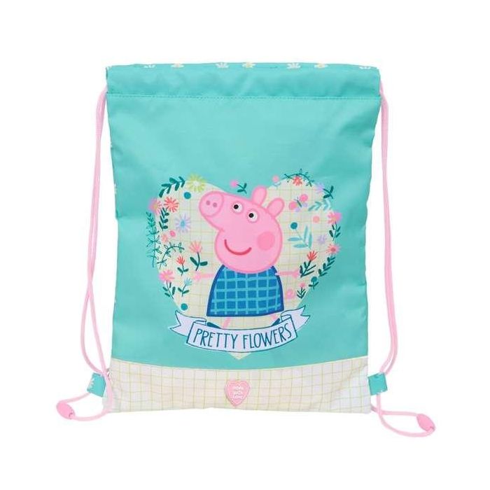 Bolsa Mochila con Cuerdas Peppa Pig Pretty flowers Amarillo Menta 26 x 34 x 1 cm