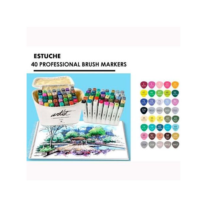 Alex Bog Rotuladores Canvas Luxe Professional Brush Market Doble Punta Biselada-Pincel Estuche 40 Ud
