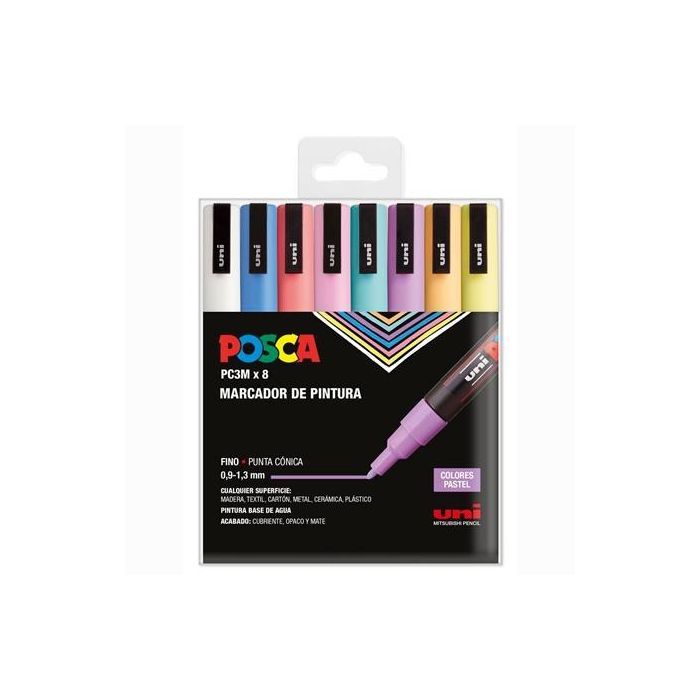 Posca Marcador Pc-3M-8C No Permanente Punta Fina 0.9 mm-1.3 mm Colores Surtidos Pastel -8U-