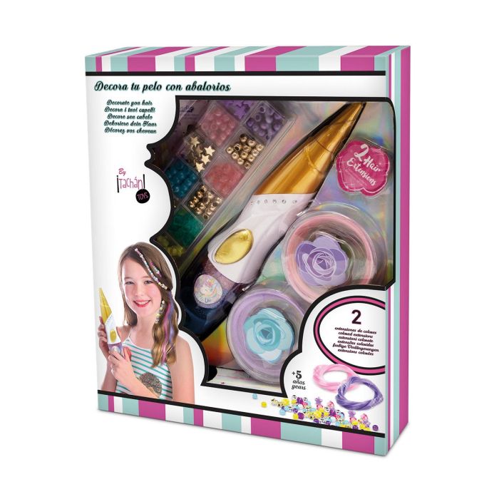 Tachan Set Decora Tu Pelo Unicornio con Extensiones y Aplicador Incluye Estrellas y Abalorios para Niñas +5 Años 1